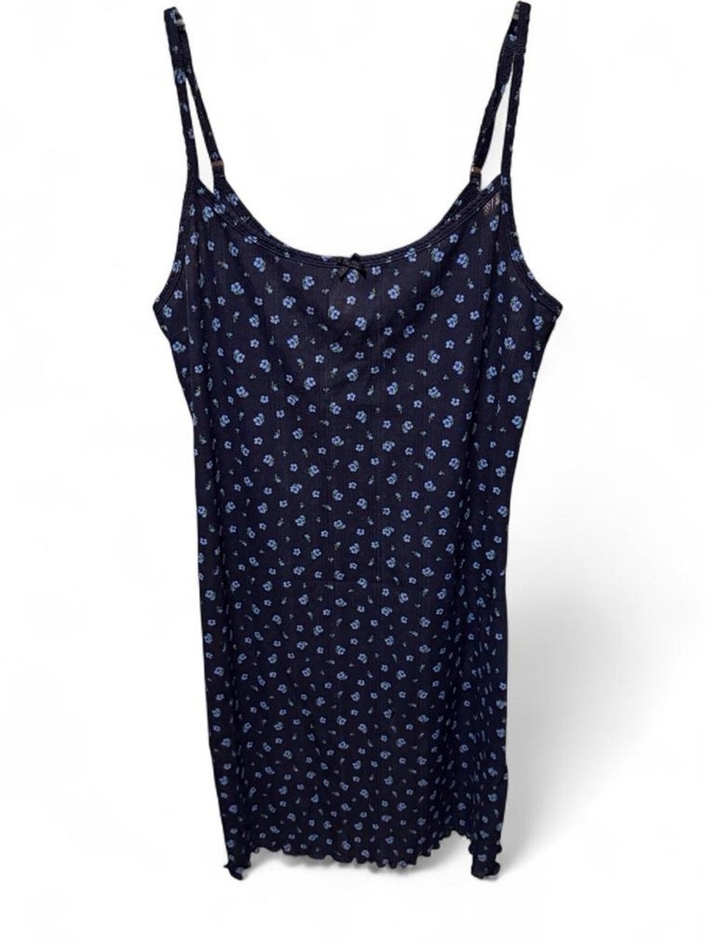 Victoria's Secret Navy Sheer Floral Slip Cami Sleepwear with Light Blue Print